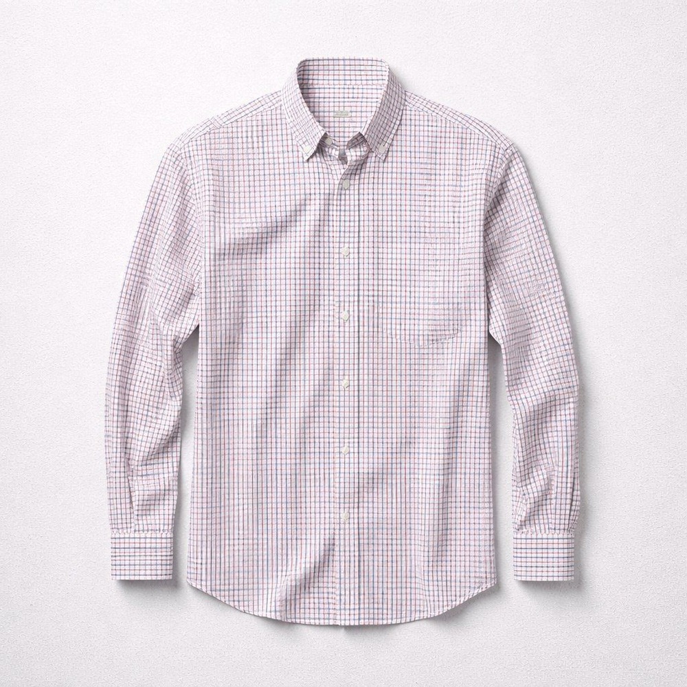 J.CREW Men's Slim Fit Button Down Shirt White Blue Red Plaid Check Long Sleeve M